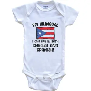 I'm Bilingual I Can Cry in Both English and Spanish Funny Puerto Rican Flag Baby Bodysuit - Puerto Rico