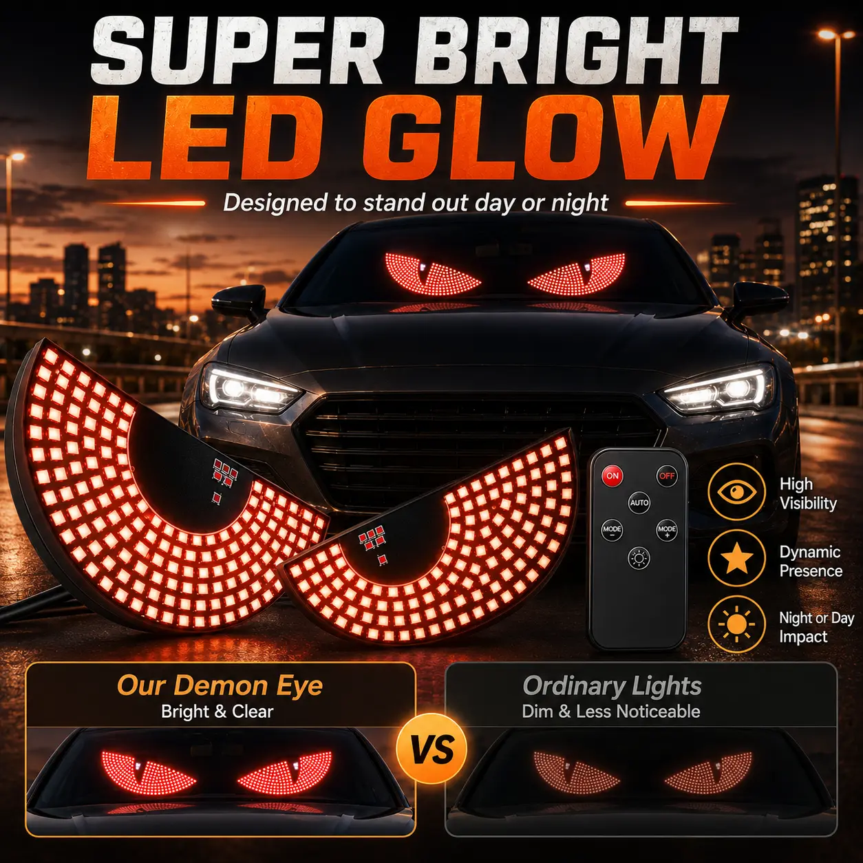 Super Bright LED Demon Eyes Kit | Universal Car Headlight Projector Ambient Light | Remote Control Dynamic Evil Eyes Glow | Night & Day Impact Exterior Modification