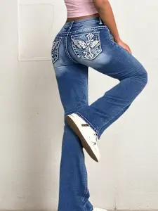 Slim Fit Tummy Tuck Bootcut Jeans Embroidered High-Waist Straight Leg Jeans for a Modern Look and Smooth Fit - Bottom, Womenswear