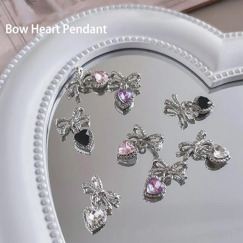 Luxury Kawaii Bow Nail Art Charms 3D Japanese Alloy Bow Tie Jewelry Nail Rhinestone Decoration DIY Love Pendant Accessories