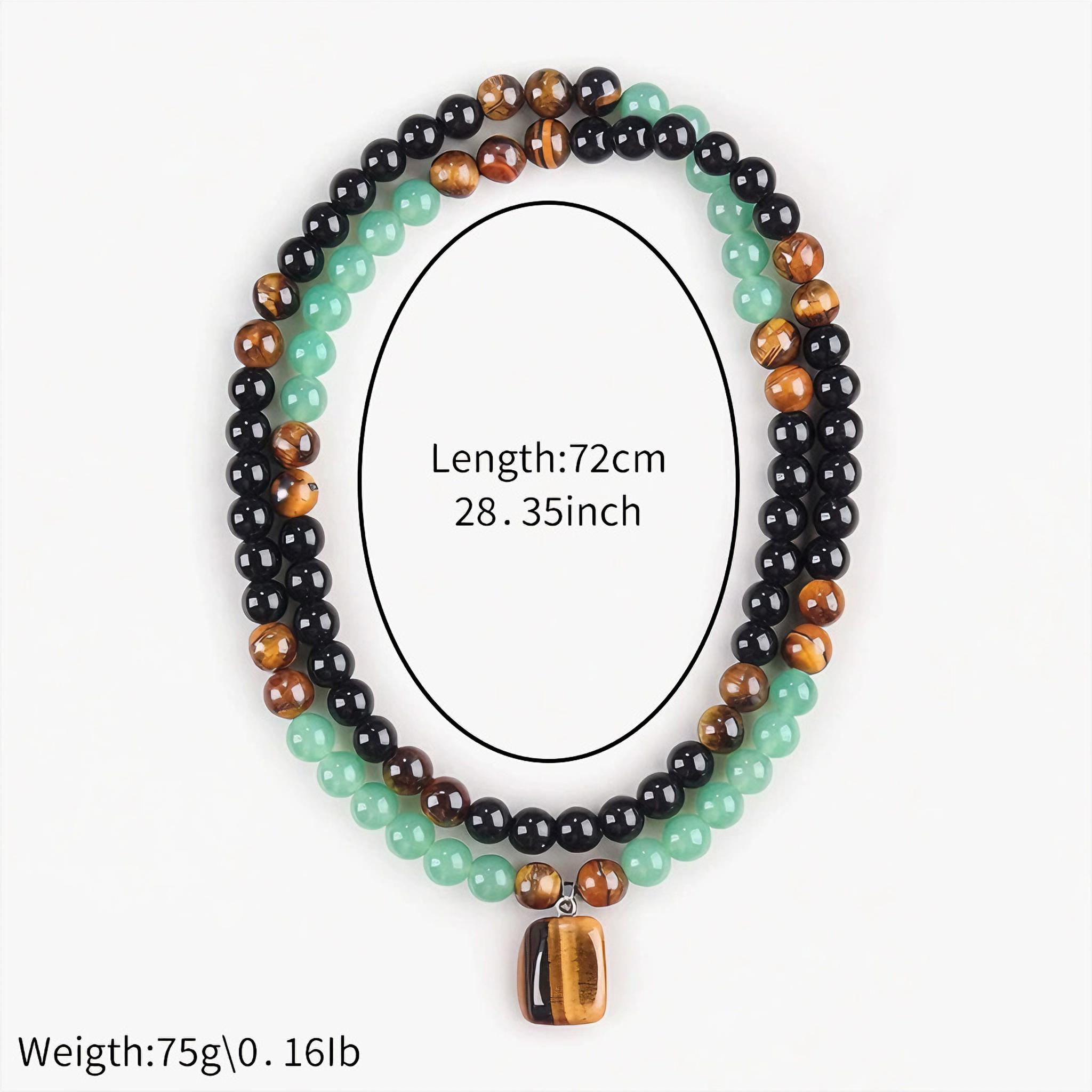 GEMRICH wealth necklace featuring a pendant set with green Dongling jade and tiger’s eye stone, infused with healing crystals; suitable for anniversary celebrations, vacations, and themed parties, and a gift that appeals to both men and women.