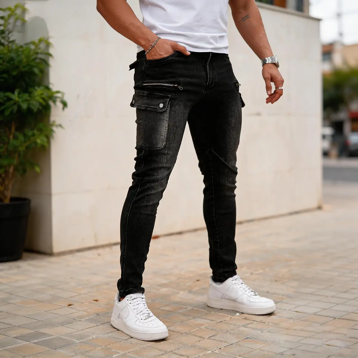 GINGTTO Men's Skinny Jeans Casual Distressed Black Washed Stretch Denim Pants Slim Fit Tapered Leg with Zipper Pocket