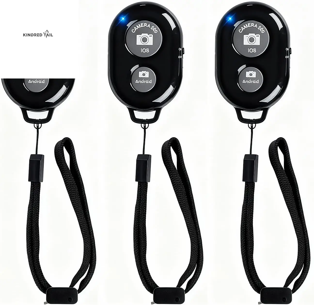 Wireless Remote Shutter for Cellphones and Tablets (3 Pack) -  Bluetooth Remote for Iphone/Android Camera Control, Selfie Clicker for Photos and Videos - Wrist Strap Included - A