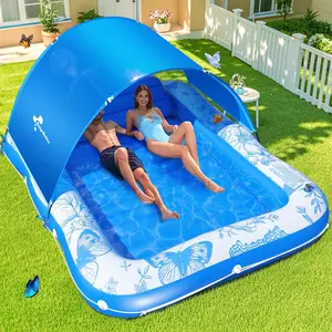 Inflatable Tanning Pool Lounger with Canopy,81"x 60" Large Tanning Floats for Adults, Butterfly Pool Lounger Float,Blow Up Tanning Water Bed with Cup&Phone Holder,Adults Tanning Pools for Backyard for Gifts for Women