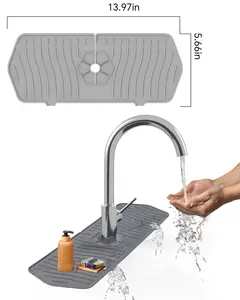 Silicone Sink Faucet Splash Guard Water Catcher Mat Grey Drip Catcher Pad for Kitchen Bathroom Countertop Protectors Accessories Modern Tapered Design Non-Slip Bottom Interior Home
