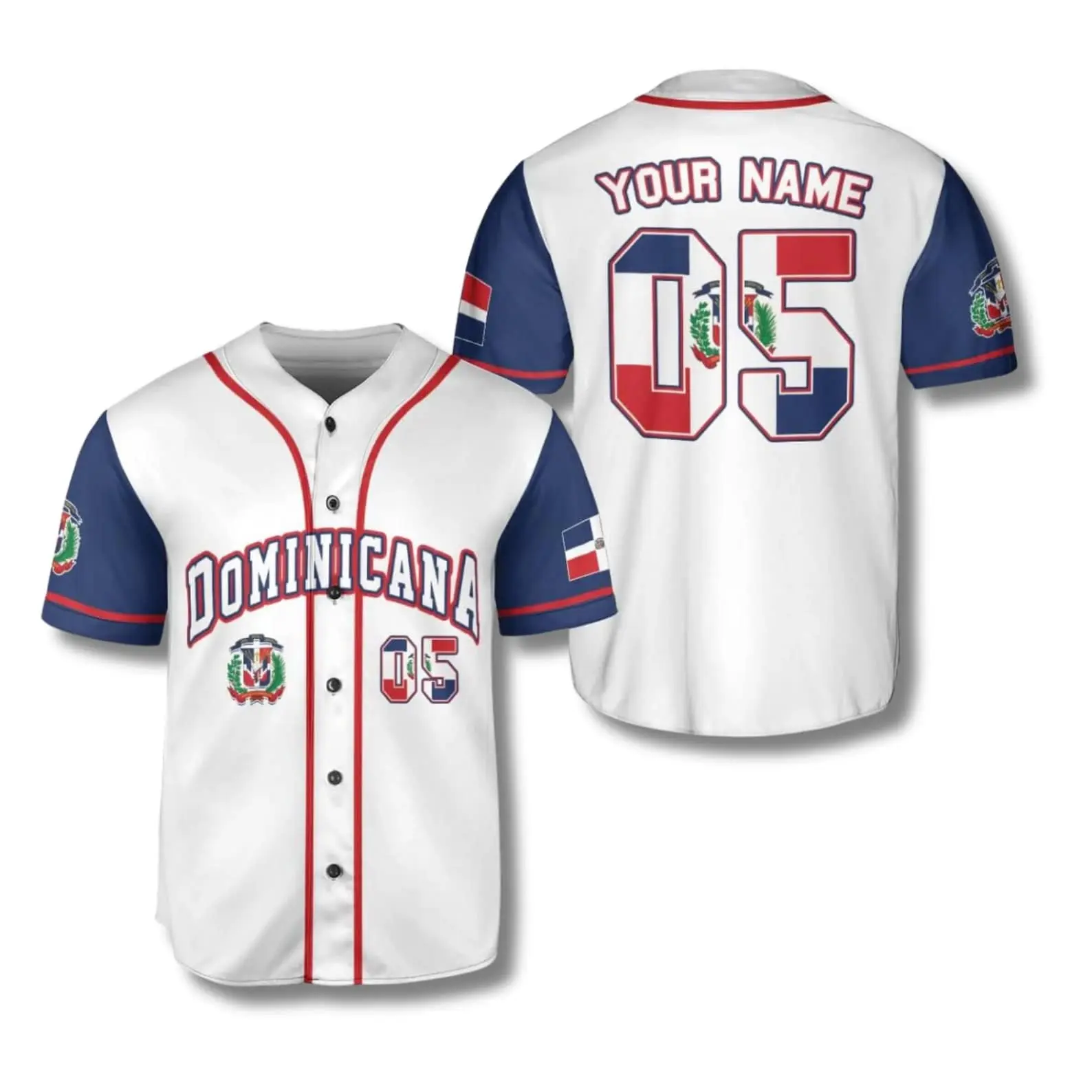 Personalized Dominican Republic Baseball Jersey, Custom Name & Number Button Up Shirt