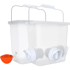 Automatic Chicken Feeder And Waterer Set Chicken Feed Bucket With 3 Feeders Ports Poultry Waterer Water Cups
