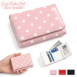 Small Cute Wallet with Polka Dot,Coquette Leather RFID Blocking Small Trifold Wallet with ID Window for Girls and Ladies Womens Wallet,Daily Use,Shopping,Gift