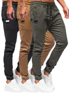 3pcs Men Casual Chino Cargo Joggers Pants Hiking Recreation Pants Twill Fitness Track Jogging Pants Casual Cotton Outdoor Drawstring Sweatpants Pants