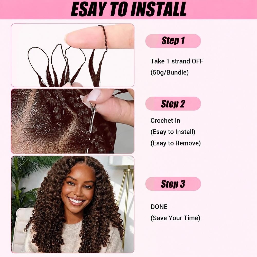 New #4 Chocolate Brown / Natural Color Burmese Curly  Feather Crochet Human Hair Extensions Pre-Separated Human Hair 50g/Pack