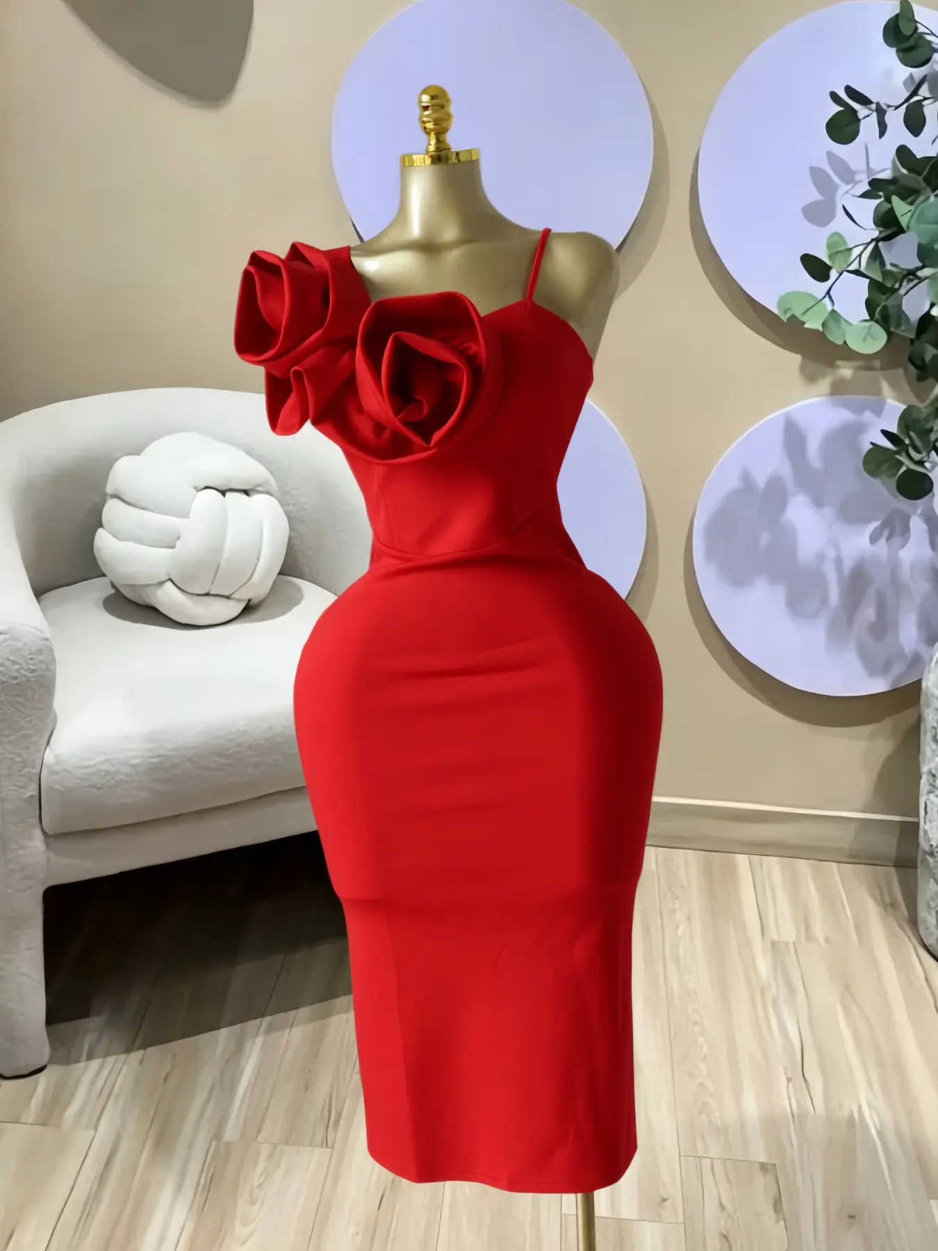 PULKRITU Elegant Formal Women's Floral Applique Sleeveless Strap Midi Prom Dress, Embellished Prom Gown, Fashion Vacation Birthday Party Outfit Gown, Sexy Club Evening Lady Skirt Wear, Graduation Dress