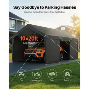 VEVOR Carport, 10x 20 FT Outdoor Car Canopy, Potable Carport with Removable Sidewalls Door, Heavy Duty Car Shelter, UV-Resistant Water-Resistant, All-Season Protection for Automobile Boat Grey