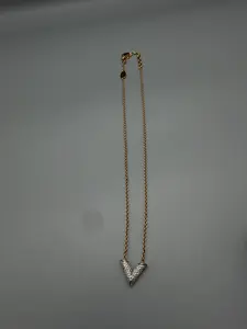 Pre-owned Louis Vuitton Strasse V Crystal Necklace Gold Plated Chain Jewelry for Stylish Wear by Legitmark
