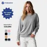 Fisoew Women's Patchwork Design Sweatshirt Air Layer Fabric Hoodie Crew Neck Ribbed Cuff & Hem Patchwork Drop Shoulder Oversized Long Sleeve Pullover Top Hoodie Fit Casual SohoChic