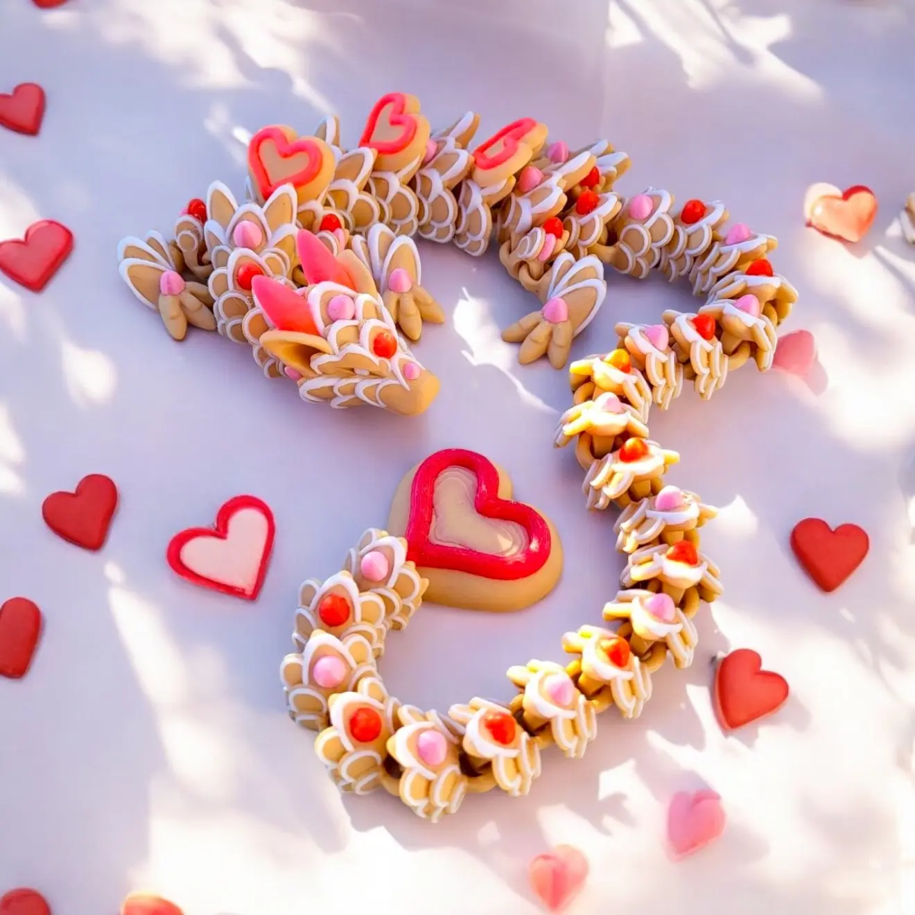 3D Printed Articulated Heart Cookie Dragon Fidget Toy - Stress Relief Toy with Adorable Flexible Design, Unique Valentine Gift