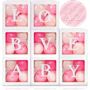 8 count Transparent Balloon Box with 78 Letters for  Shower 3 Sets of A-z Clear Balloon Box for  Birthday Bridal Wedding Decorations(White)