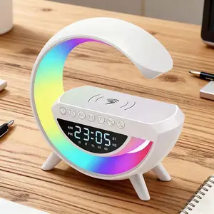 New LED Table Lamp Wireless Charging Atmosphere Lamp with  Bluetooth Speaker Dimmable Night Light Bedside Lamp Alarm Clock for Christmas Gifts