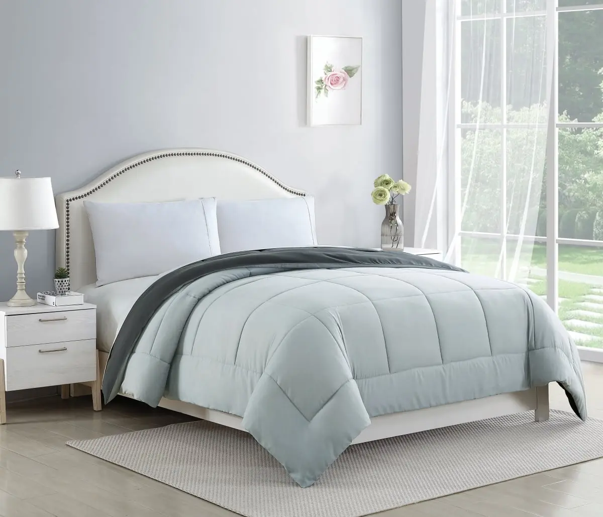 Bibb Home 2702QNSILGR Full & Queen Size 2-Tone Reversible Down Alternative Comforter, Silver & Gray