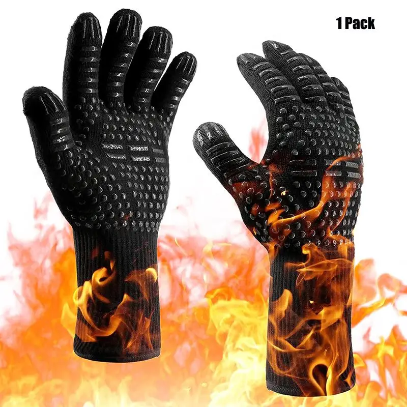 Heat Resistant Silicone Barbecue Glove, 1 Count Non-slip Grilling Glove, Household Long Kitchen Oven Glove for Baking, Cooking, Cutting