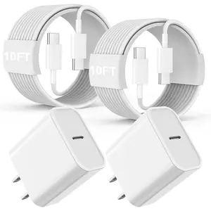 For iPhone 17 Fast Charger,2Pack 20W PD Type C Charger With 10FT Long USBC to C Cable for iPhone 16 15 Pro Plus Pro,iPad Air/iPad Pro 13/12.9/11inch 2020/2021/2022/2024