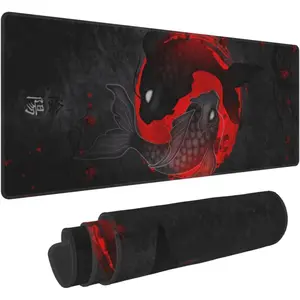Yin and Yang Koi Carp Gaming  Pad XL, Non Slip Rubber Base Mousepad, Stitched Edges Desk Pad, Extended Large Mice Pad,31.5 X 11.8 Inch