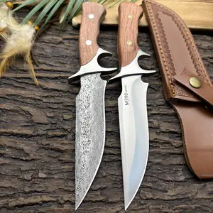 Wood Handle Straight Edge Utility Knife | Available in M390 Steel / Damascus Steel | Ideal for Kitchen, Camping and Outdoor Cooking | Equipped with a Protective Sheath