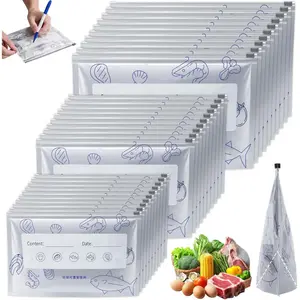 30PCS Reusable Aluminum Foil Storage Bags, 2025 New Resealable Vacuum Zipper Pouches with Label and Zip Lock, Leakproof Durable Food Storage Bags for Vegetable Fruit Meat (3 Size)