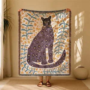 Leopard Pattern Bohemian Yarn Jacquard Woven Blanket with Tassel, Boho Leopard Print Throw Blanket, Thick Soft Washable Blanket, Used for Home Decor Sofa Chair Bed Tapestry Tablecloth Floor Garden Picnic Outdoor Camping