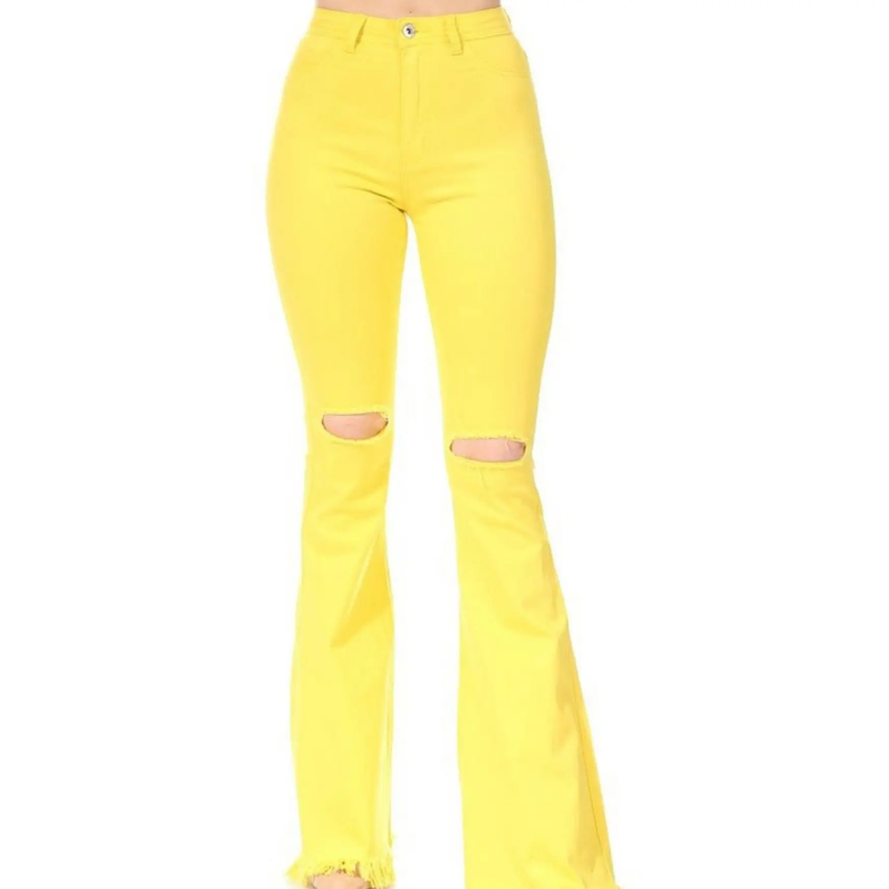 Yellow Fray Hem Bell Bottom Jeans flared  jean