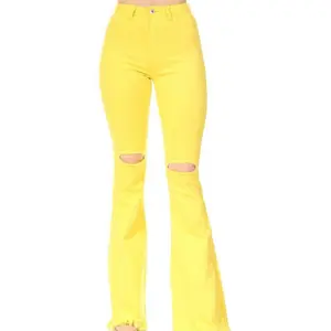 Yellow Fray Hem Bell Bottom Jeans flared  jean