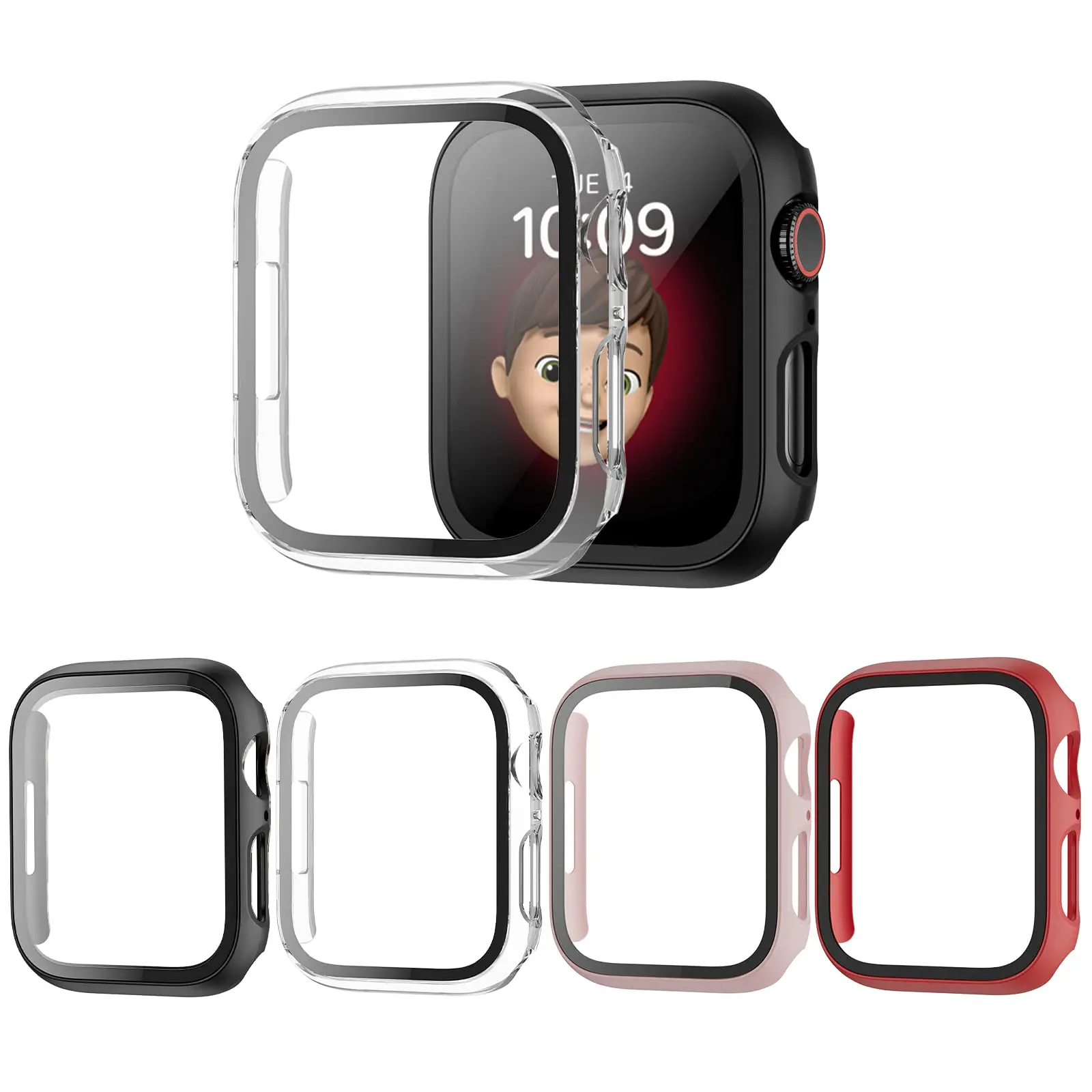 4 Pack Case Compatible for Apple Watch Series 8 & Series 7 45mm with Tempered Glass Screen Protector, Full Hard Ultra-Thin Scratch Resistant Bumper Protective Cover for iWatch Accessories Wearable Protection