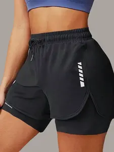 One Piece Women's Summer Outdoor Sports Breathable Shorts with Lining, Fake Two-Piece Sports Shorts, Suitable for Running and Fitness