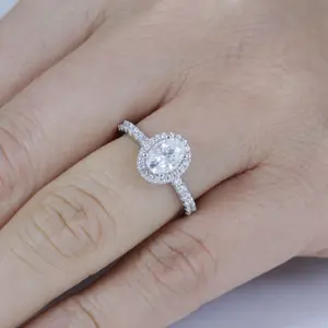 Janefashions Oval Cut Halo VVS1 GRA Certified Moissanite Engagement Wedding Ring Bridal Ring Sterling Silver Size 4.5-9 S96B