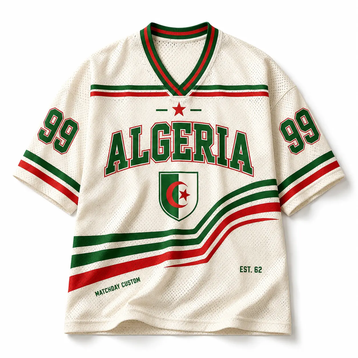 Personalized Algeria Soccer Jersey, Custom Name and Number Retro Cream Green Red Football Fan Shirt, Custom Algeria Soccer Jersey, Personalized Name Number Cream Football Game Day Fan Shirt