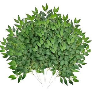 12pcs Outdoor Artificial Italian Ruscus Greenery Stems, Artificial Greenery Plants Spray, Faux Green Leaf Garland Branches Hanging Greenery Spray, Realistic Hanging Vine Leaves, for DIY Wedding Bouquet Arch Table Centerpiece Home, All Season Decor