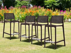 360 Stand Barstools Set of 4 - 26 in. Brown Faux Rattan Armless Counter Height Outdoor Indoor Chairs, Heavy Duty Plastic, Low Back, Weatherproof, Contemporary, Stackable, Outdoor Indoor Chair, Counter Height Barstools, Patio Bar Stools