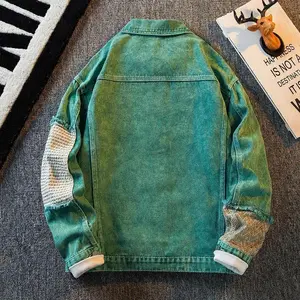 Vintage Men Denim Patchwork Jacket Spring Autumn High Street Coat Fashion Casual Loose Jeans To clothing Streetwear Menswear Tops