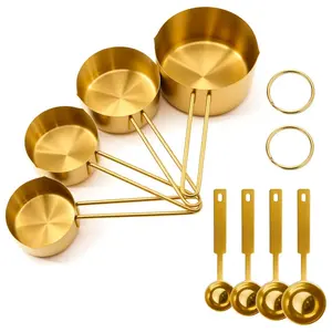 8 piece 304 Stainless Steel Measuring Cups & Spoons Gold Kitchen Accessories Metal Measuring Cups Stainless Steel Measuring Spoons