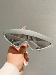 New Triangle Full Frame Fashion Sunglasses, Trendy Mercury Lenses, Connected Temple Design, Unique Tech Style Eyewear