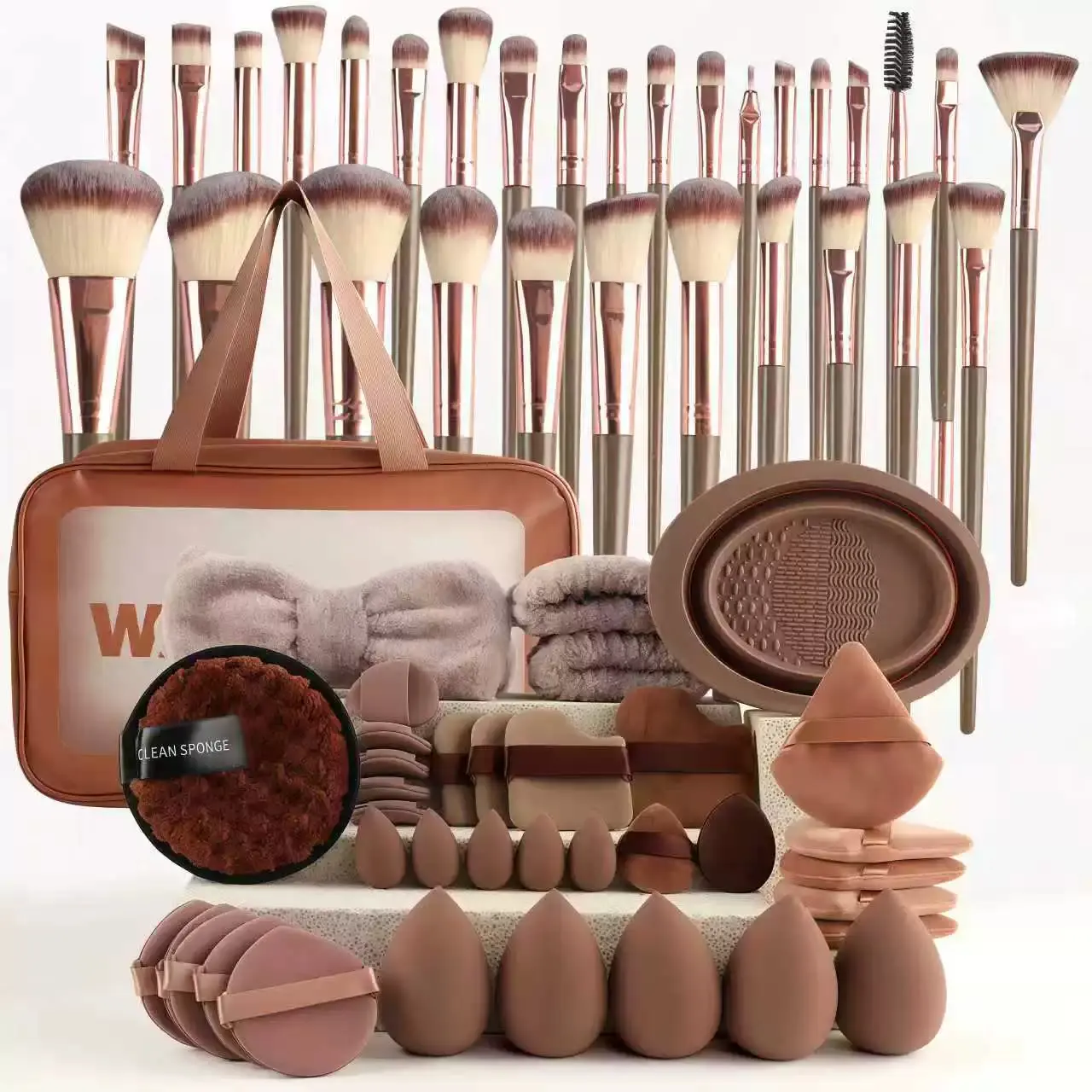 67pcs Facial Beauty Tool Set, Makeup Brushes, Sponges, Storage Bag, Complete Cosmetic Needs, Cosmetics Makeup Tool, Plastic Frame, Yiwu Manufacture, Makeup Tools Gift