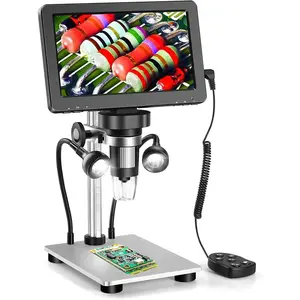 7'' Digital Microscope 1200X, 12MP 1080P Photo/Video Microscope for Adults Soldering ,Metal Stand,Wired Remote,10 LED Fill Lights,PC View,Windows/ Compatible