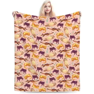 Cat Blanket, Flannel Throw Blanket, 60''x50'', Multicolor, Animal Print, Soft, Warm, Perfect for Beds, Sofas, Camping, Napping, Travel, Working