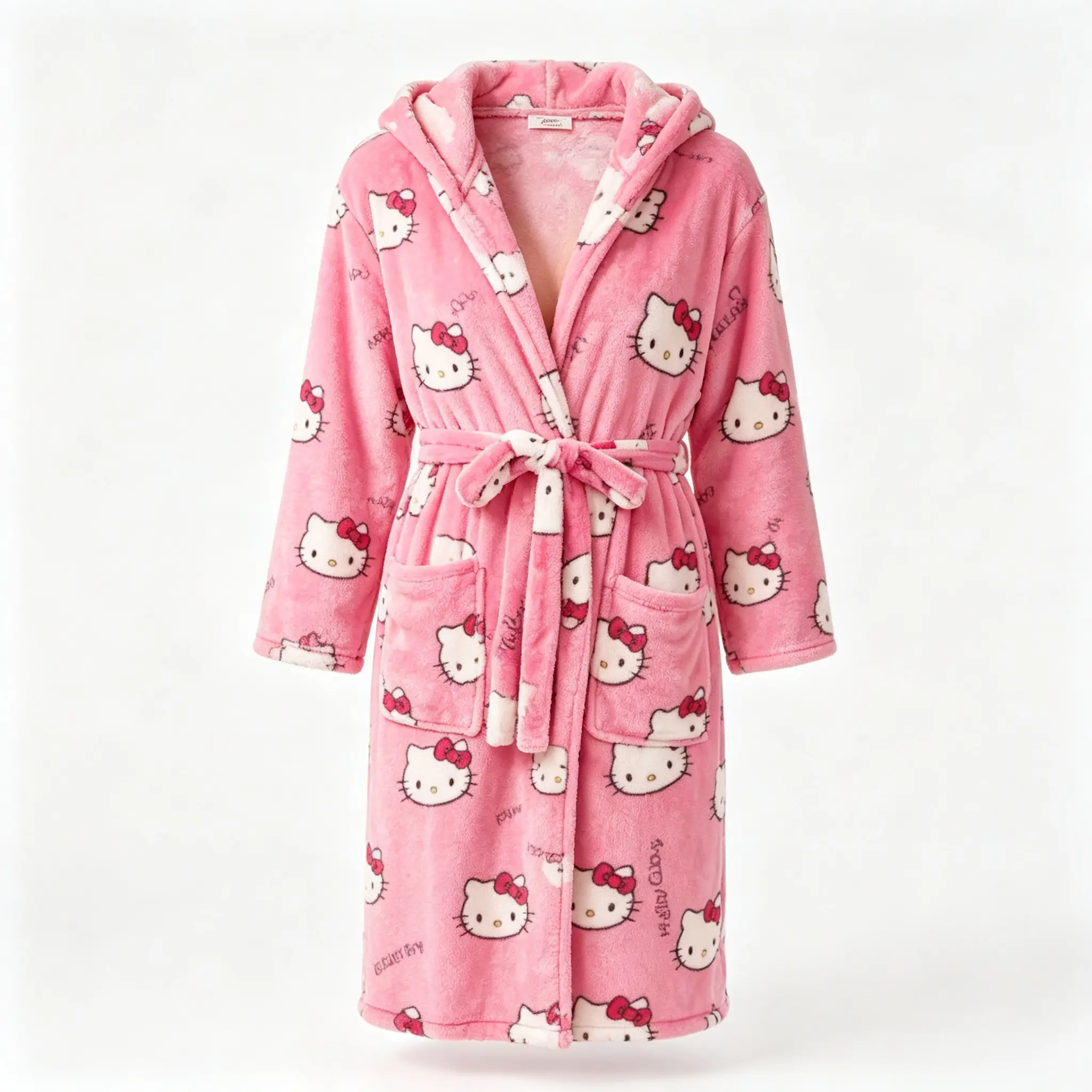 Sanrio Hello Kitty Coral Fleece Robe Soft Warm Plush Cozy Bathrobe Kawaii Loose Home Loungewear for Girls & Women