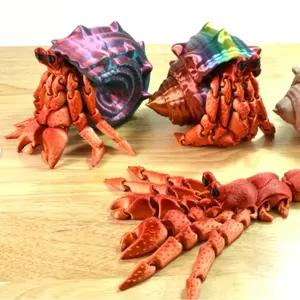 3D-Printed Articulating Hermit Crabs – Unique Collectibles with Random Shell Colors for Toy & Hobbies Enthusiasts