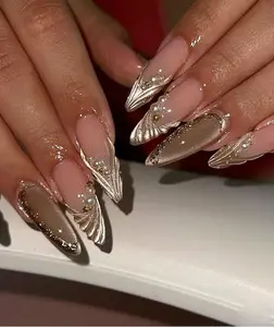 Pearl Cat Eye Press On Nails, Gel Nails In Medium Almond, Glue On Nails, Birthday Wedding Date Night Nails, Gift for Her