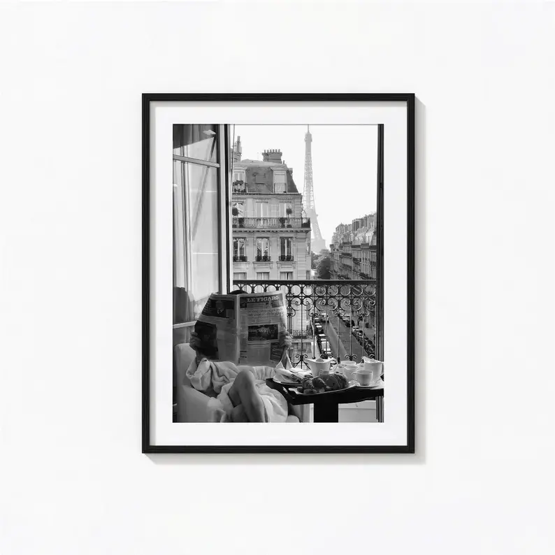 Woman Reading Newspaper in Paris Print, Paris Black and White Wall Art, Vintage Print, Photography Prints, Museum Quality Photo Art Print funny Decor Home Decor