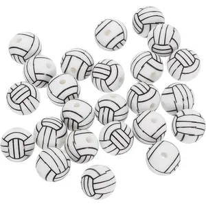 Ball Beads, 30 count 12mm -  Round Spacer Focal Beads, Rubber Loose Print  Beads for  Making Pens DIY Crafts Necklace Bracelet Lanyard (Volleyball)