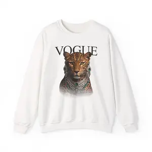Vogue Leopard Crewneck Sweatshirt — Fashion Cat Illustration Pullover