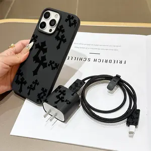 6 Piece Set Liquid Cross Pattern Protective Phone Case, Charger Head Cover, Cable Protector, Storage Rope, Data Line Protection, iPhone 6-17 Pro Max Accessories