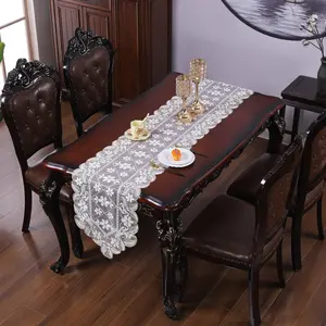1pc Elegant Country Style Polyester Table Runner, Floral Lace Embroidery, Durable & Easy Clean, Perfect for Home Decor, Parties, Weddings